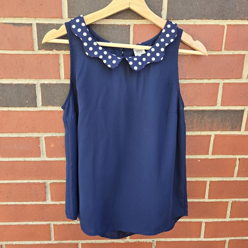 Disney LC Lauren Conrad Women's Minnie Mouse Polka Dot Blue Blouse Size Small S